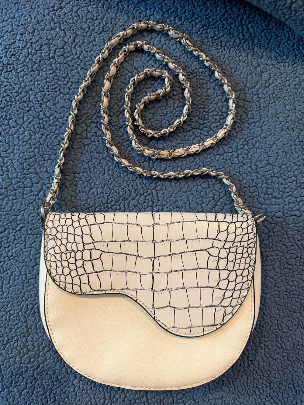 White Croc-Embossed Flap Crossbody Bag - Women